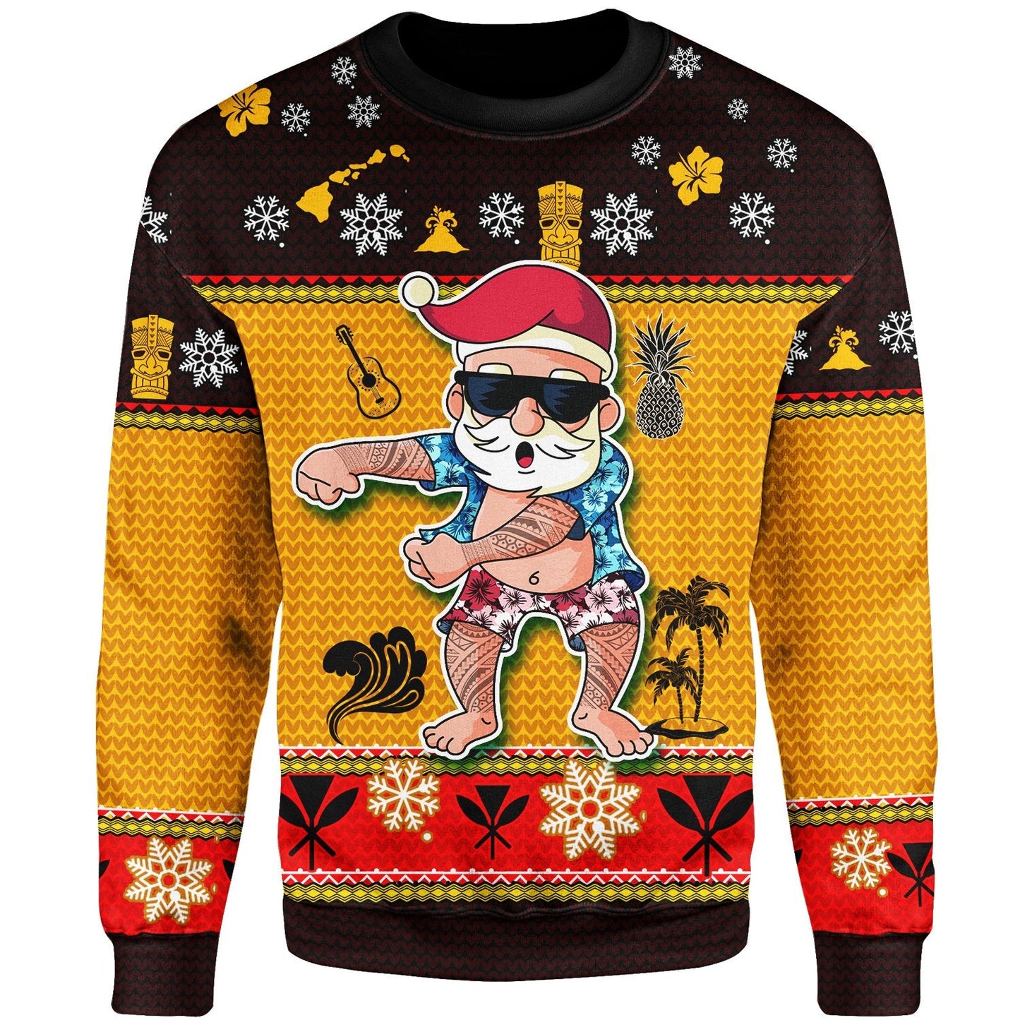 Hawaii Christmas Sweatshirt Santa Claus Polynesian Tattoo