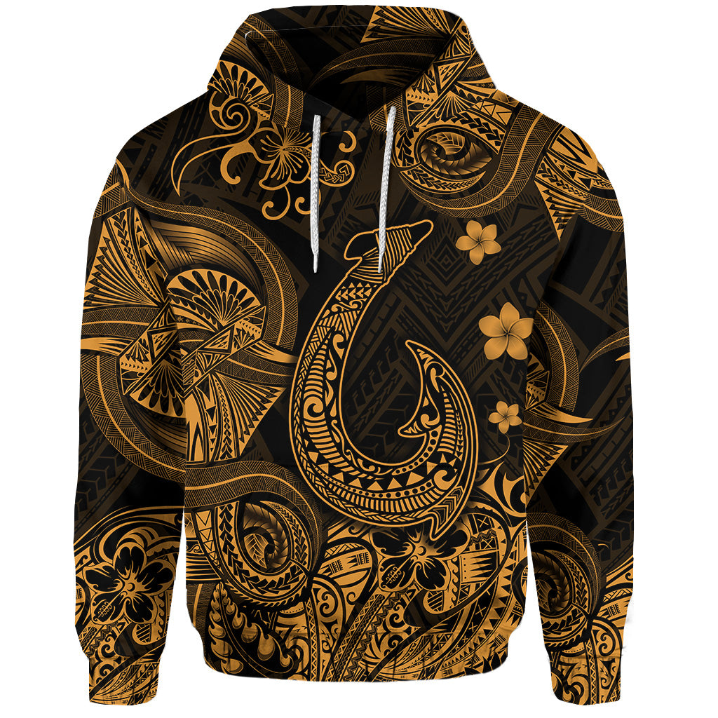 Polynesian Tropical Pattern Hawaii Fish Hook Polynesian Hoodie Unique Style Gold