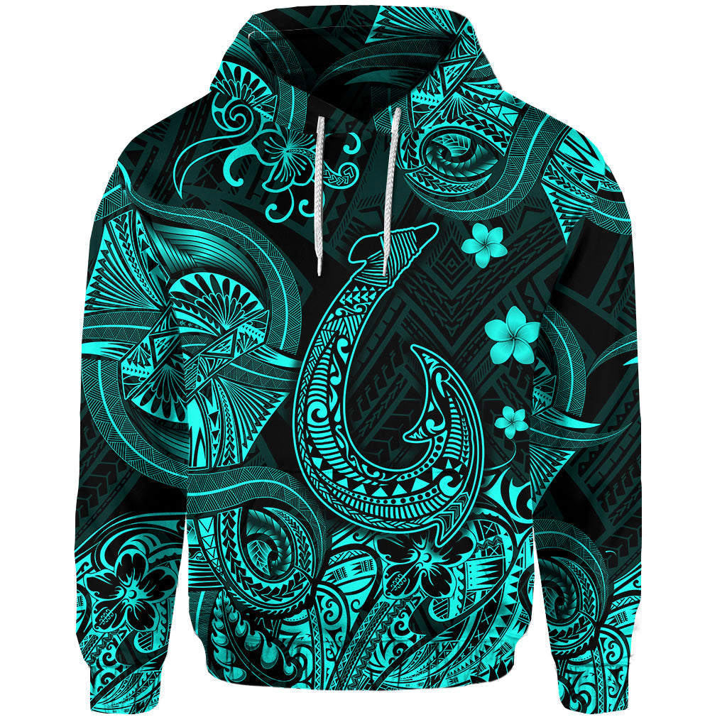( Personalised) Hawaii Fish Hook Polynesian Hoodie Unique Style Turquoise