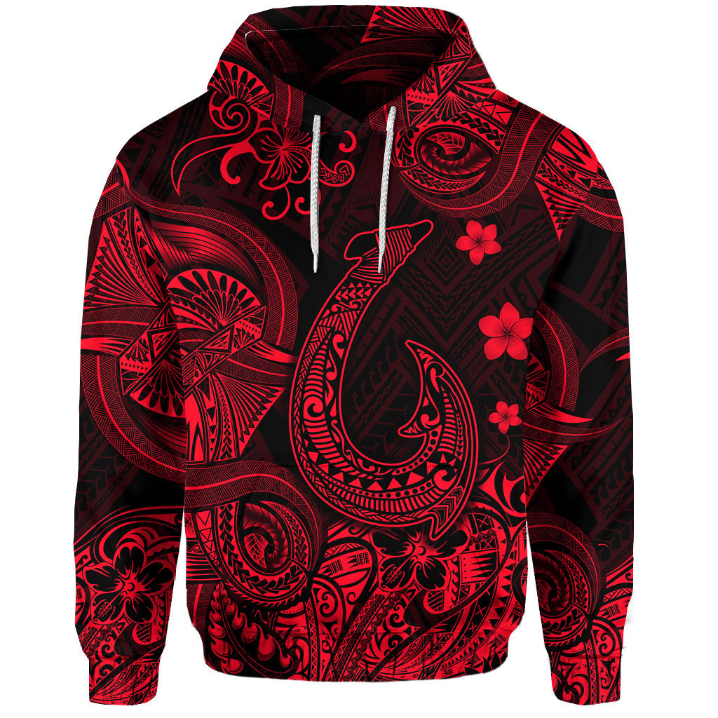 ( Personalised) Hawaii Fish Hook Polynesian Hoodie Unique Style Red