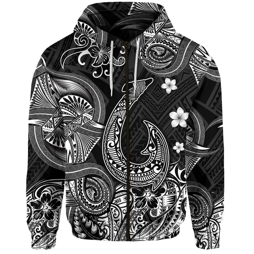 Hawaii Fish Hook Polynesian Zip Hoodie Unique Style Black