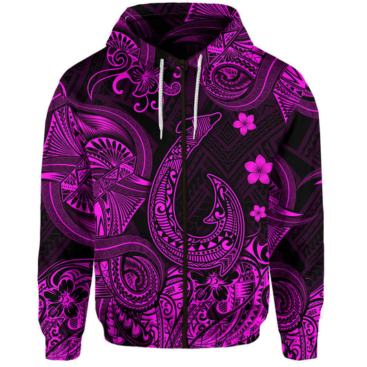 Hawaii Fish Hook Polynesian Zip Hoodie Unique Style Pink
