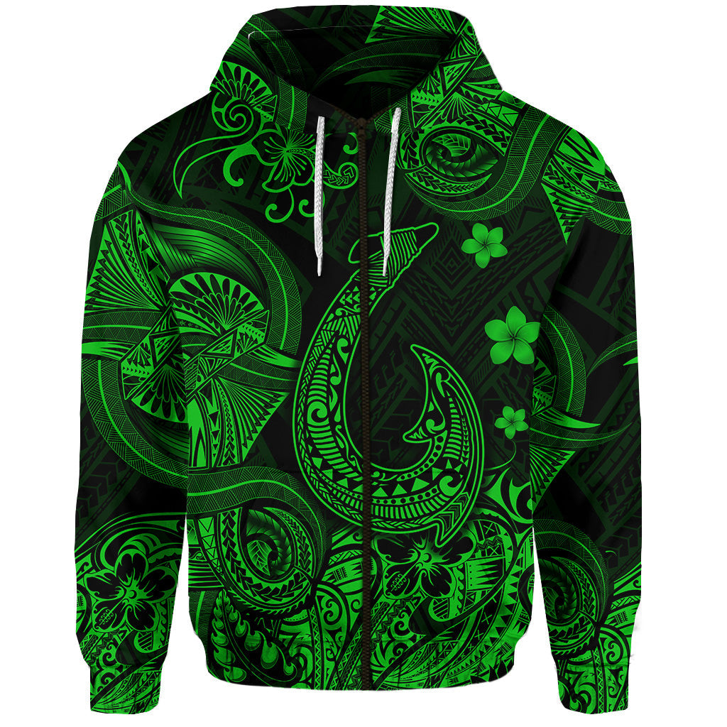 Hawaii Fish Hook Polynesian Zip Hoodie Unique Style Green