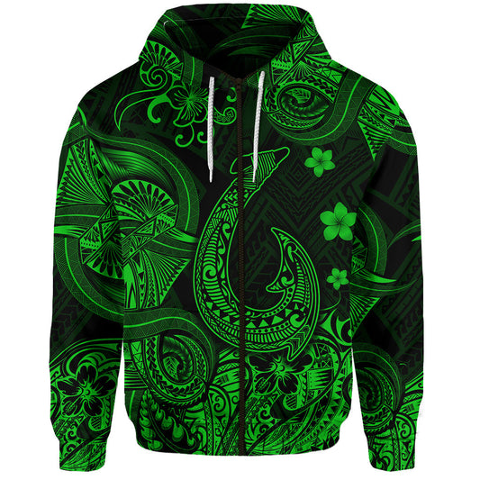 Hawaii Fish Hook Polynesian Zip Hoodie Unique Style Green