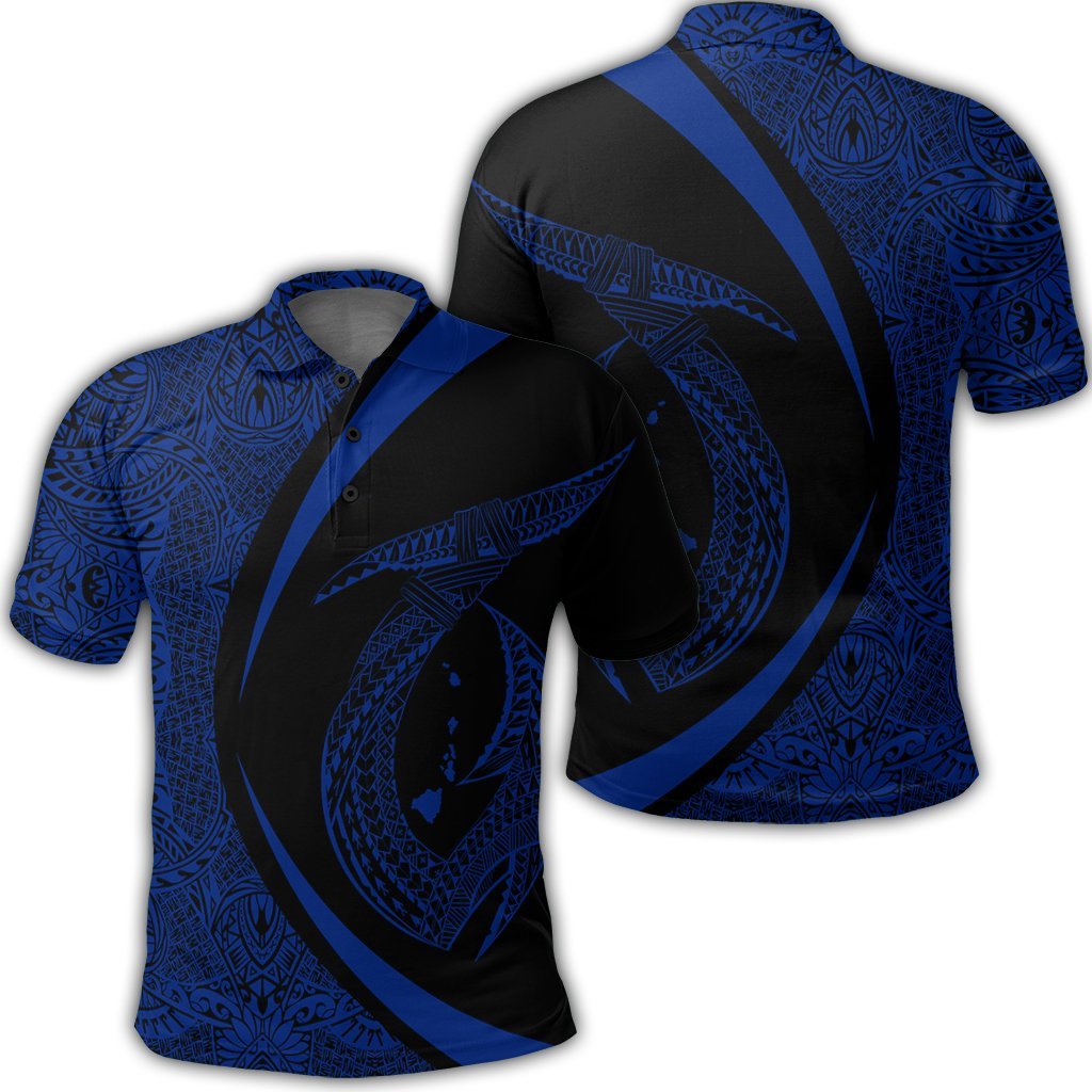Hawaii Fish Hook Polynesian Polo Shirt - Circle Style Blue - AH