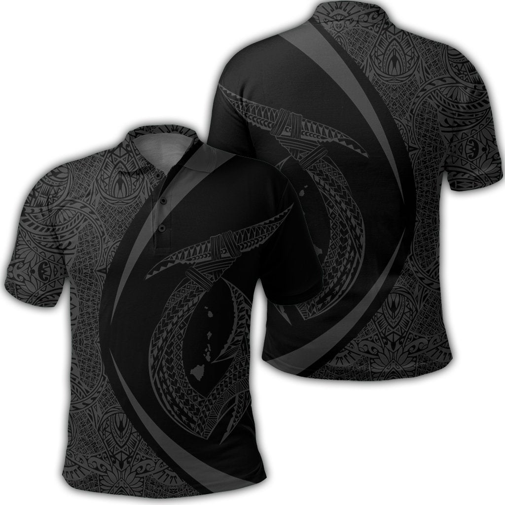 Hawaii Fish Hook Polynesian Polo Shirt - Circle Style Gray - AH