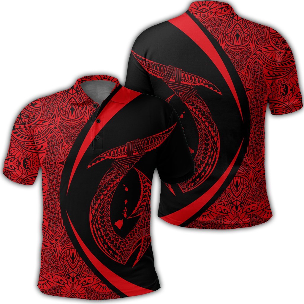 Hawaii Fish Hook Polynesian Polo Shirt - Circle Style Red - AH