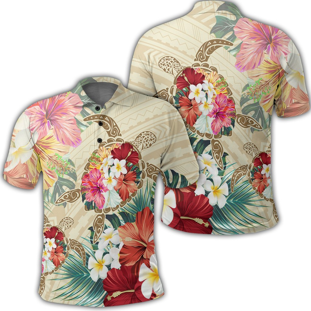 Hawaii Floral Turtle Polo Shirt - Beige - AH