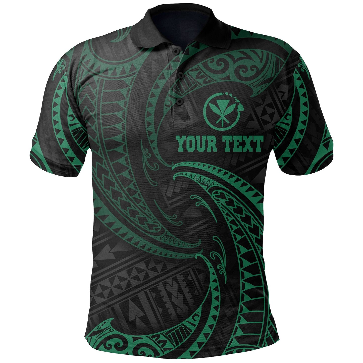 Hawaii Polynesian Custom Personalised Polo Shirt - Green Tribal Wave