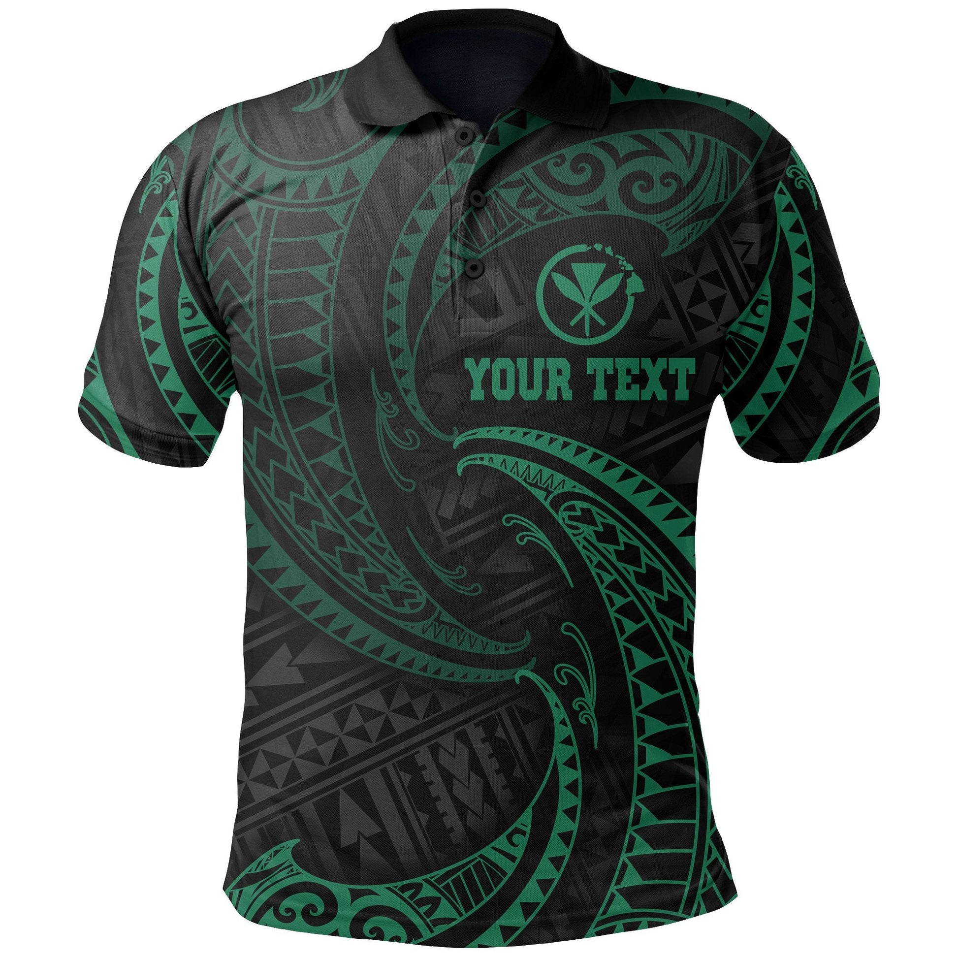 Hawaii Polynesian Custom Personalised Polo Shirt - Green Tribal Wave