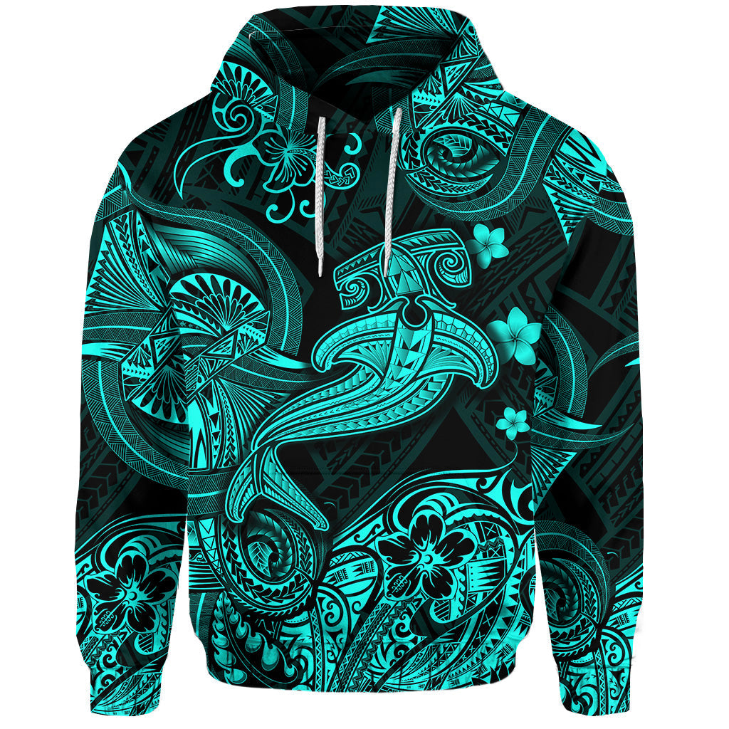 Hawaii Hammer Shark Polynesian Hoodie Unique Style Turquoise