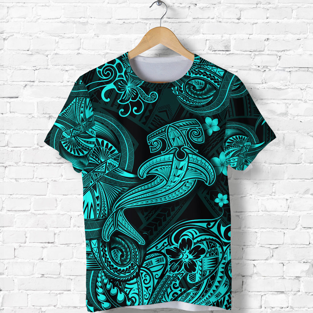 Hawaii Hammer Shark Polynesian T Shirt Unique Style Turquoise