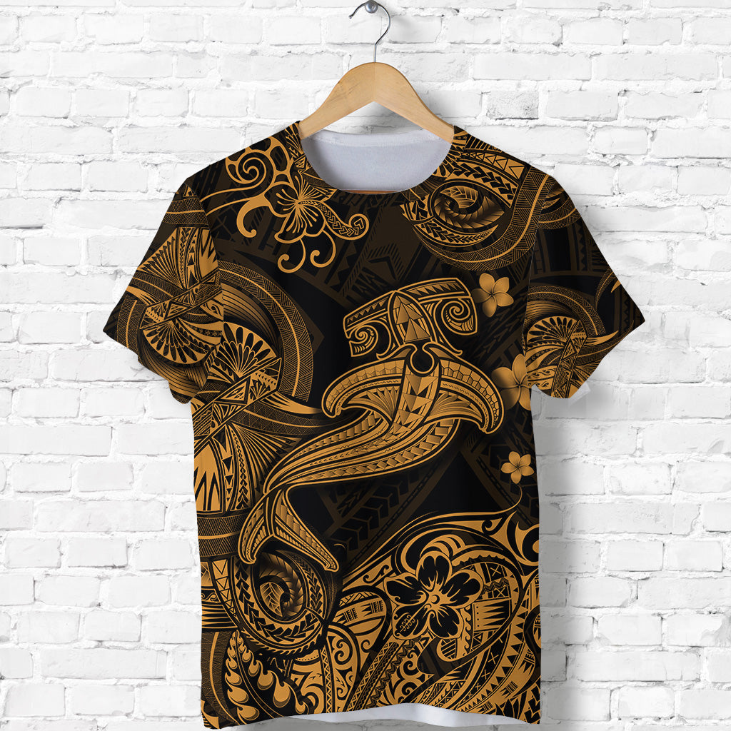 Hawaii Hammer Shark Polynesian T Shirt Unique Style Gold