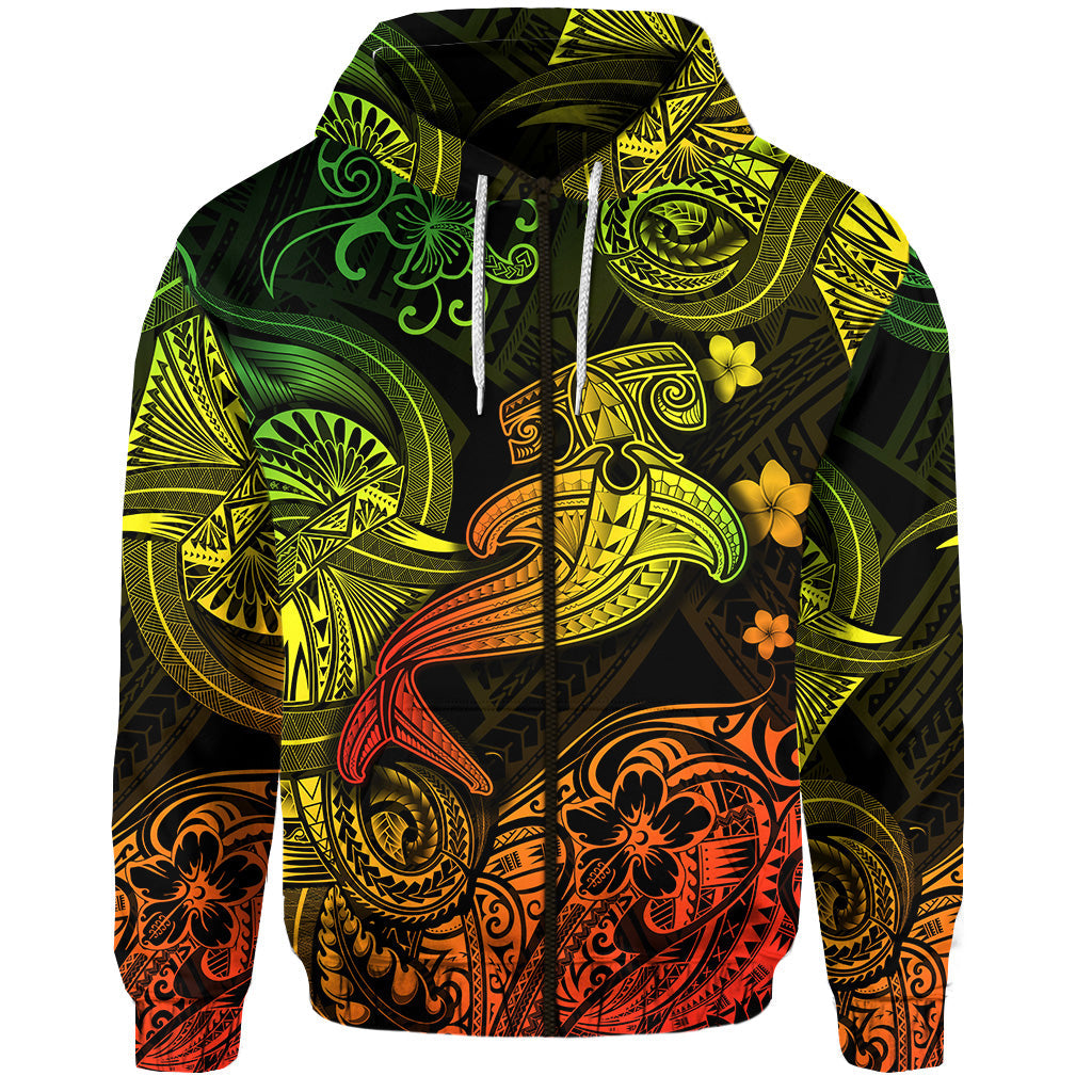 ( Personalised) Hawaii Hammer Shark Polynesian Zip Hoodie Unique Style Reggae