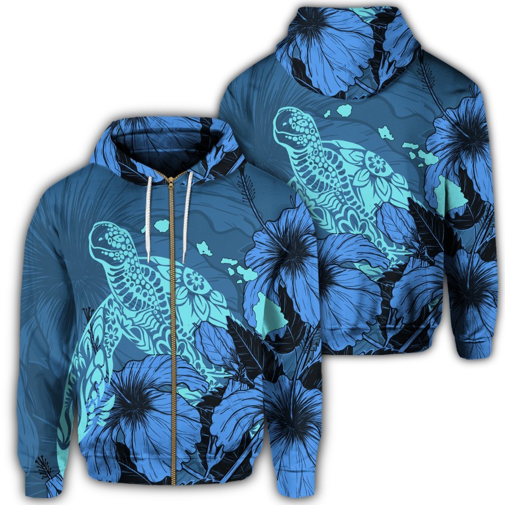 Hawaii Hibiscus Turtle Zip Hoodie