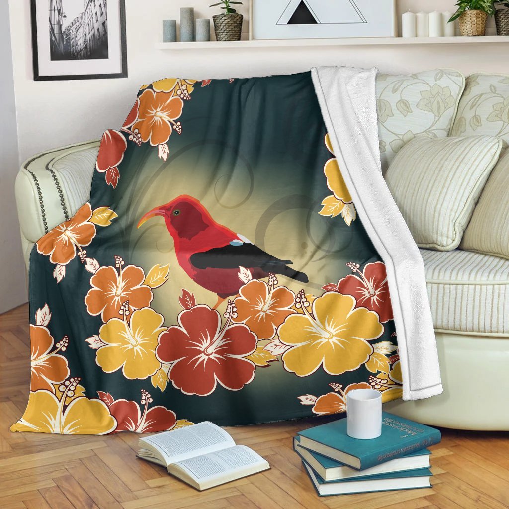 Hawaii Honeycreeper Hibiscus Premium Blankets AH
