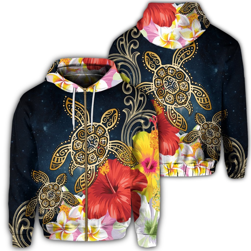 Hawaii Honu Hibiscus Galaxy Zip Hoodie