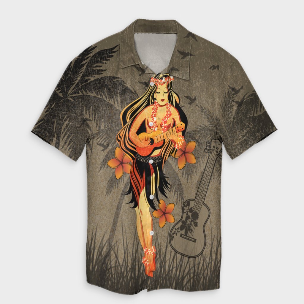 Hawaii Hula Girl Ukulele Plumeria Hawaiian Shirt - AH