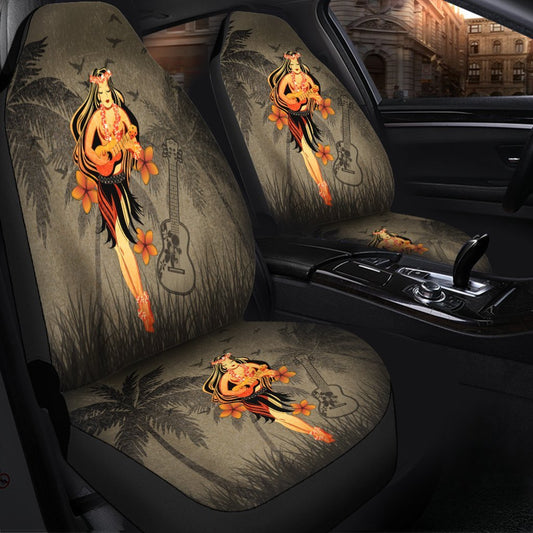 Hawaii Hula Girl Ukulele Plumeria Car Seat Covers AH
