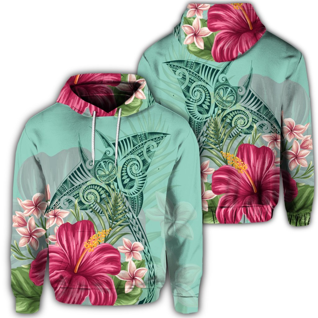 Hawaiian Manta Ray Tropical Hibiscus Plumeria Hoodie