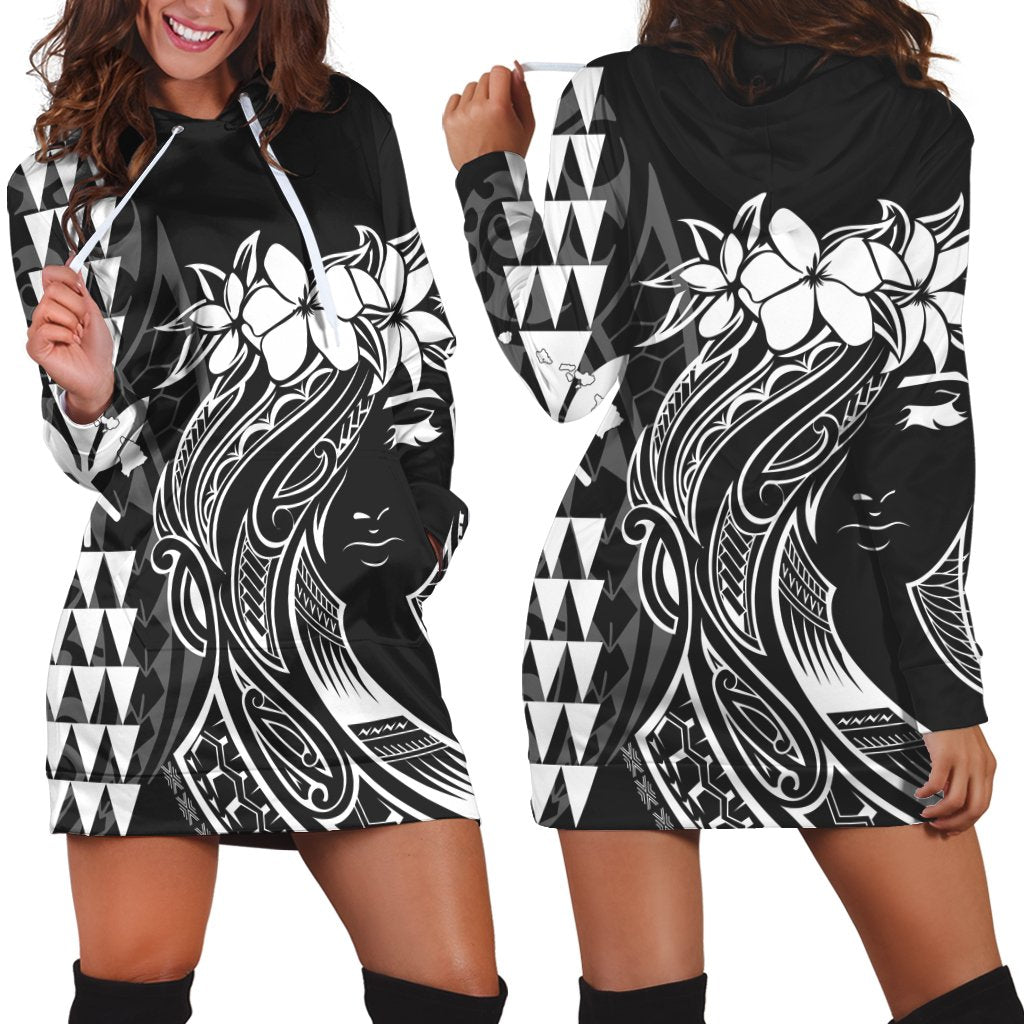Hawaii Map Kanaka Polynesian Hula Girl Hoodie Dress AH J5R