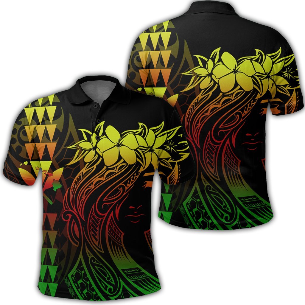 Hawaii Map Kanaka Polynesian Hula Girl Polo Shirt Reggae - AH - J5R