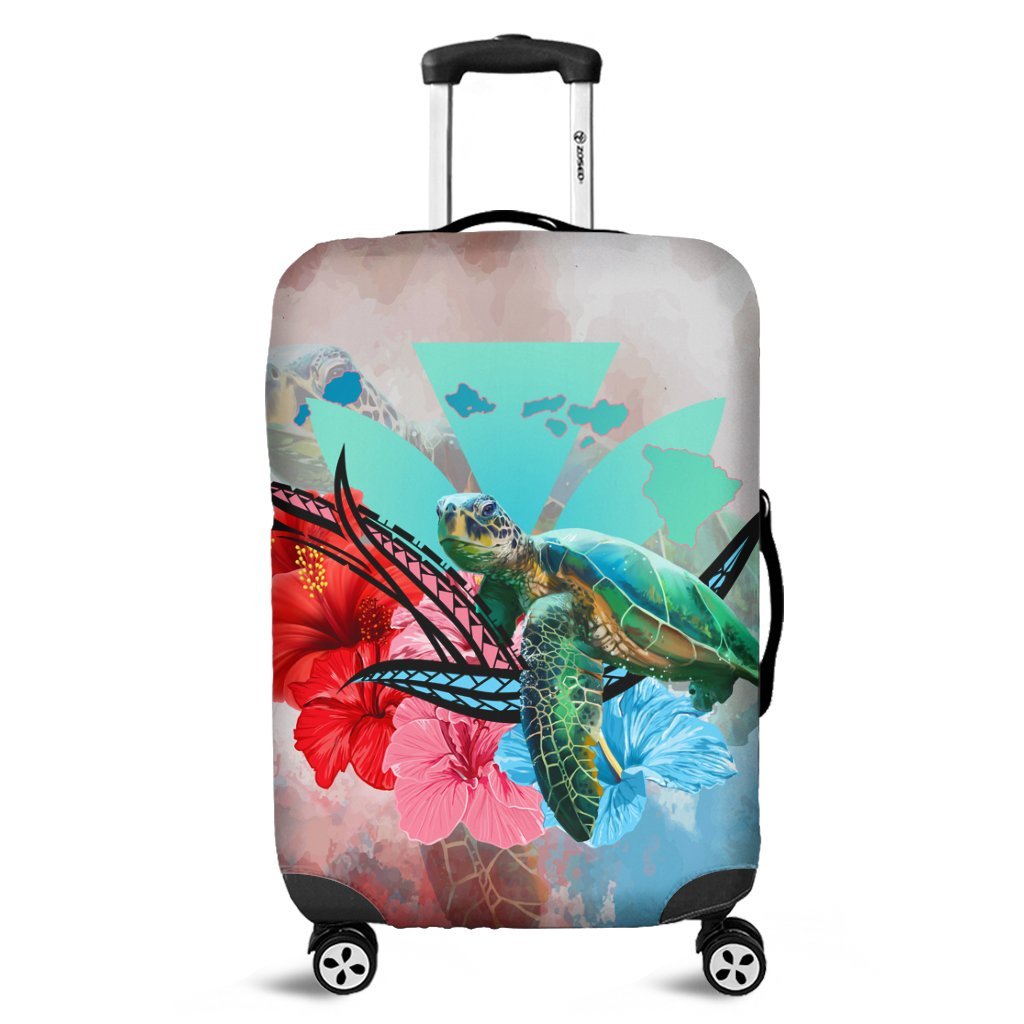 Hawaii Map Kanaka Sea Turtle Hibiscus Luggage Covers AH Blue Pink