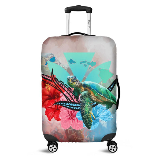 Hawaii Map Kanaka Sea Turtle Hibiscus Luggage Covers AH Blue Pink