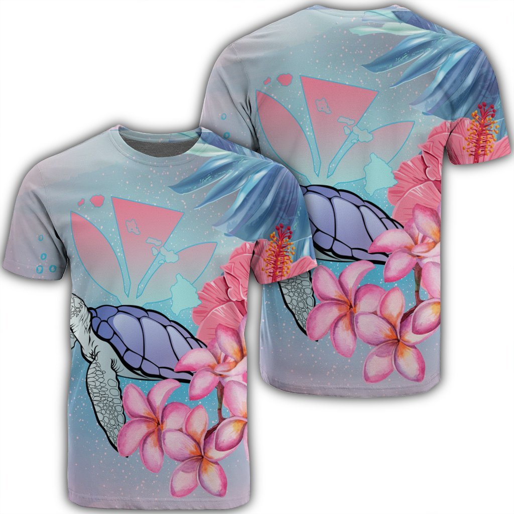 Hawaii Map Kanaka Turtle Galaxy Night Plumeria Hibiscus T - Shirt - Ah