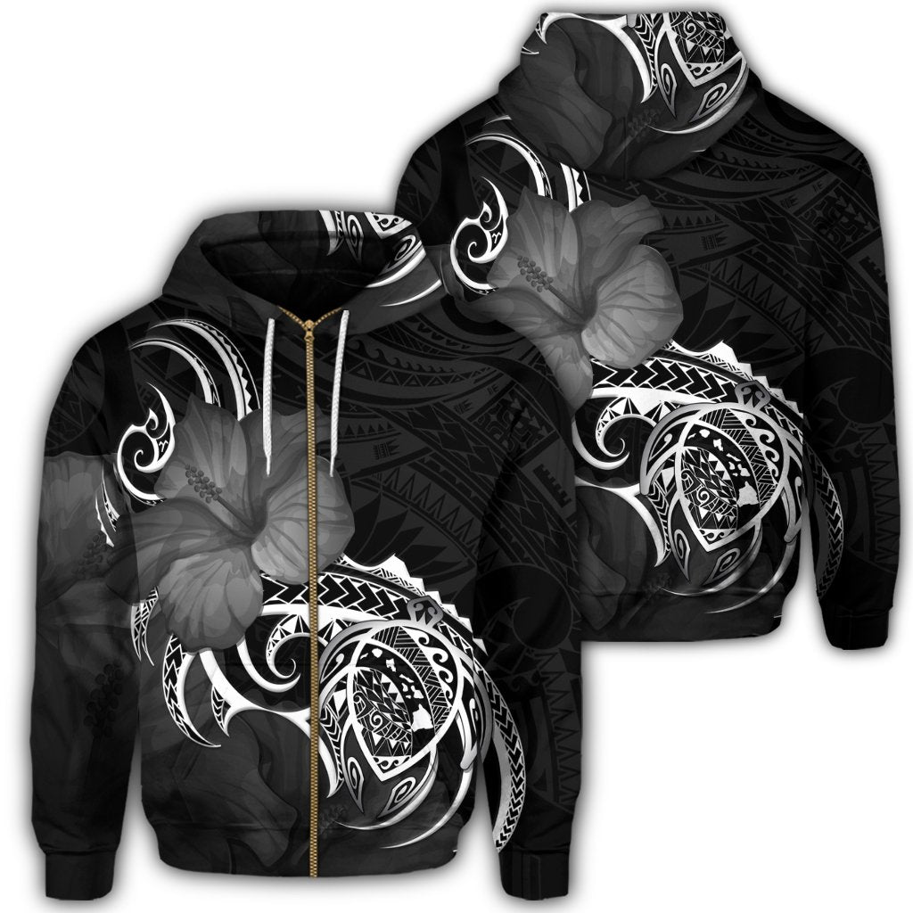 Hawaii Map Turtle Hibiscus Divise Polynesian Zip Hoodie