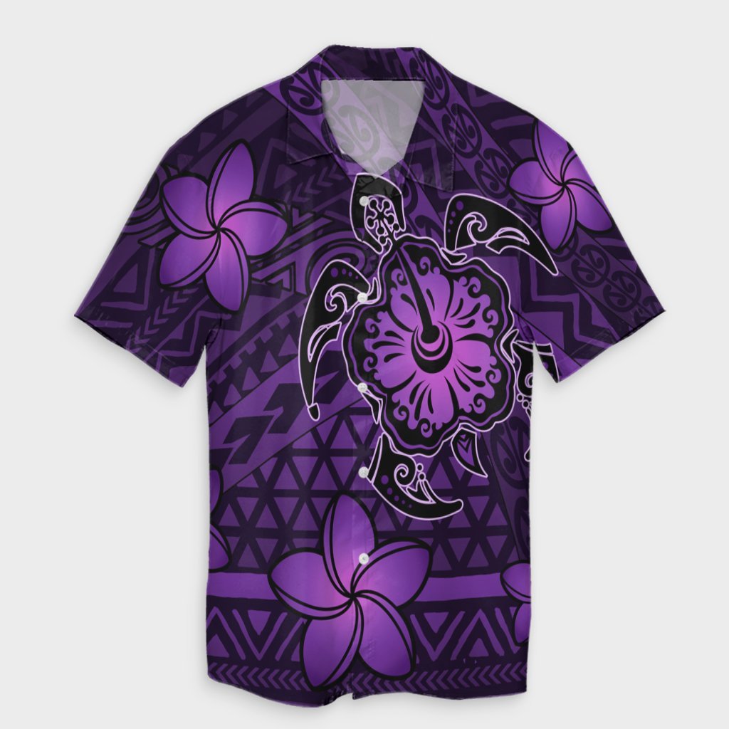 Hawaii Mix Polynesian Turtle Plumeria Hawaiian Shirt - AH - Nick Style - Purple