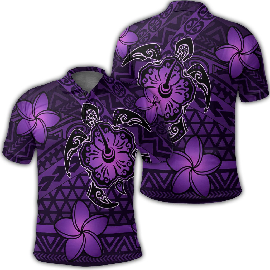 Hawaii Mix Polynesian Turtle Plumeria Polo Shirt - AH - Nick Style - Purple