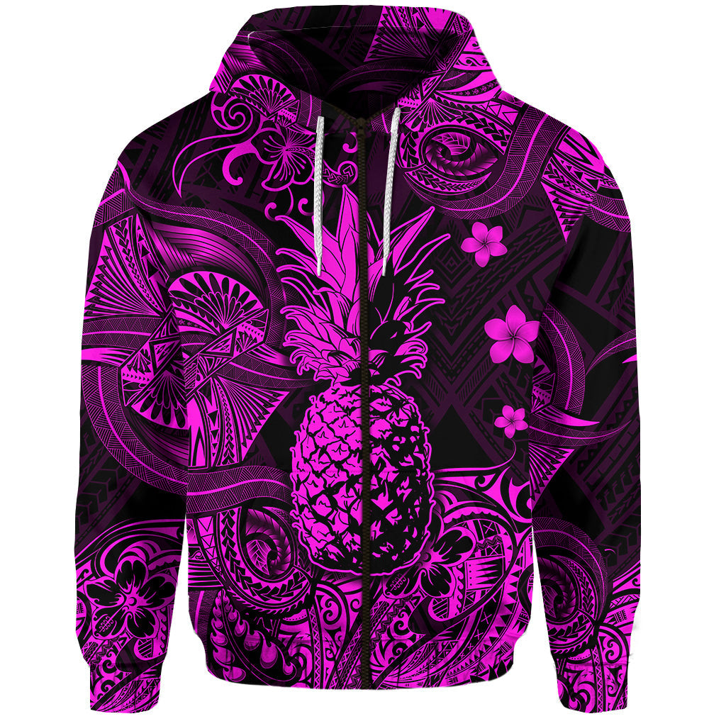 Hawaii Pineapple Polynesian Zip Hoodie Unique Style Pink Tropical Pattern Hoodie