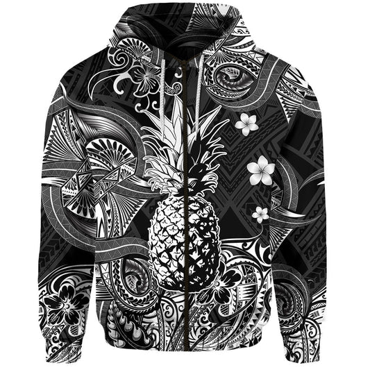 Hawaii Pineapple Polynesian Zip Hoodie Unique Style Blackk
