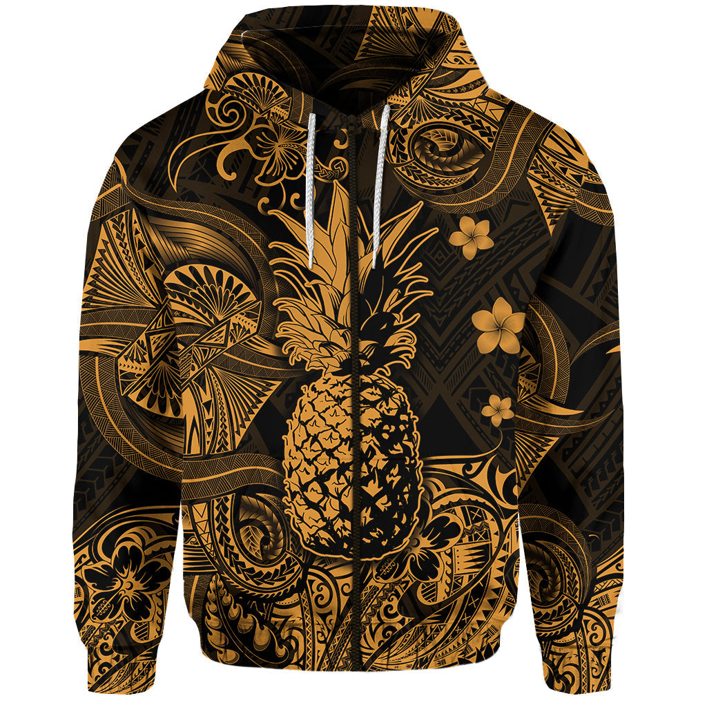 ( Personalised) Hawaii Pineapple Polynesian Zip Hoodie Unique Style Gold