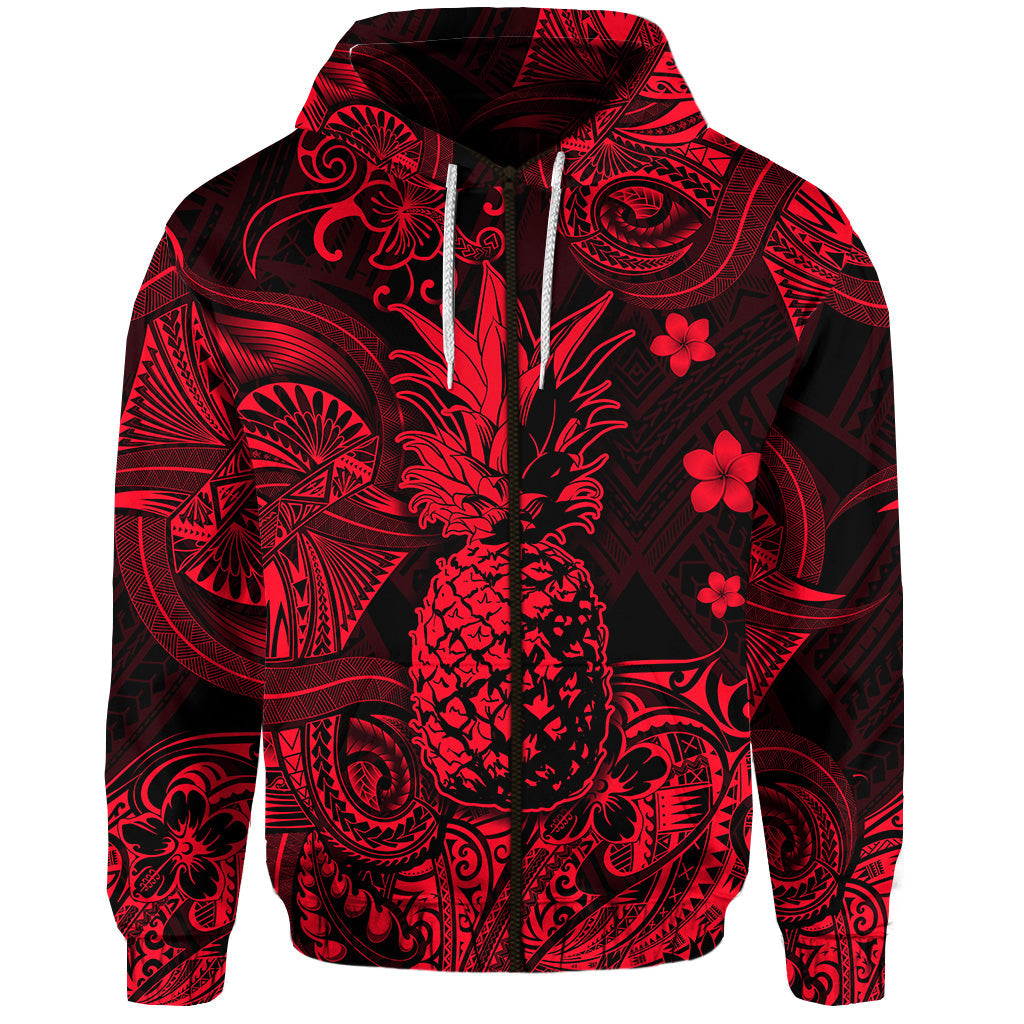 Hawaii Pineapple Polynesian Zip Hoodie Unique Style Red