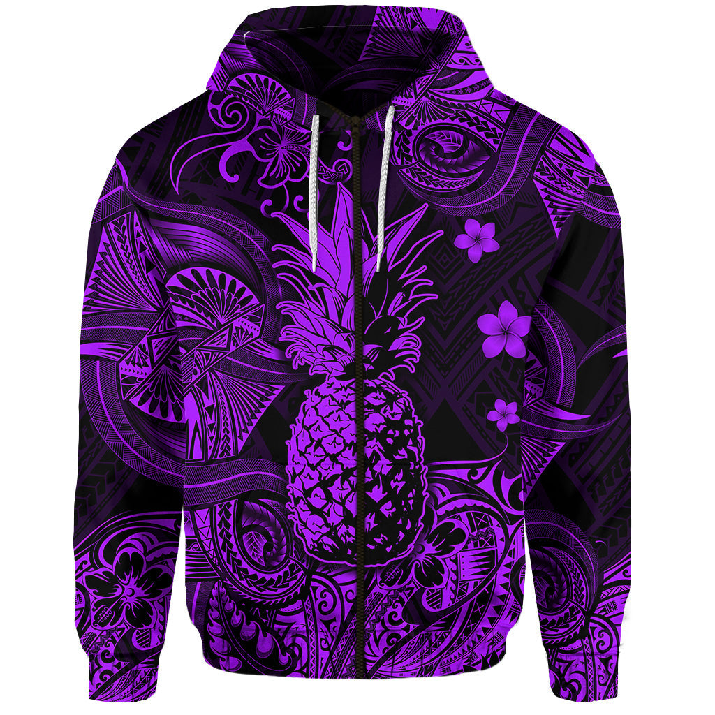 Hawaii Pineapple Polynesian Zip Hoodie Unique Style Purple