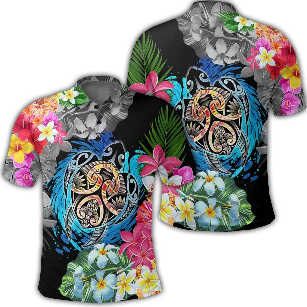Hawaii Plumeria Hibiscus Wave Turtle Polo Shirt - AH