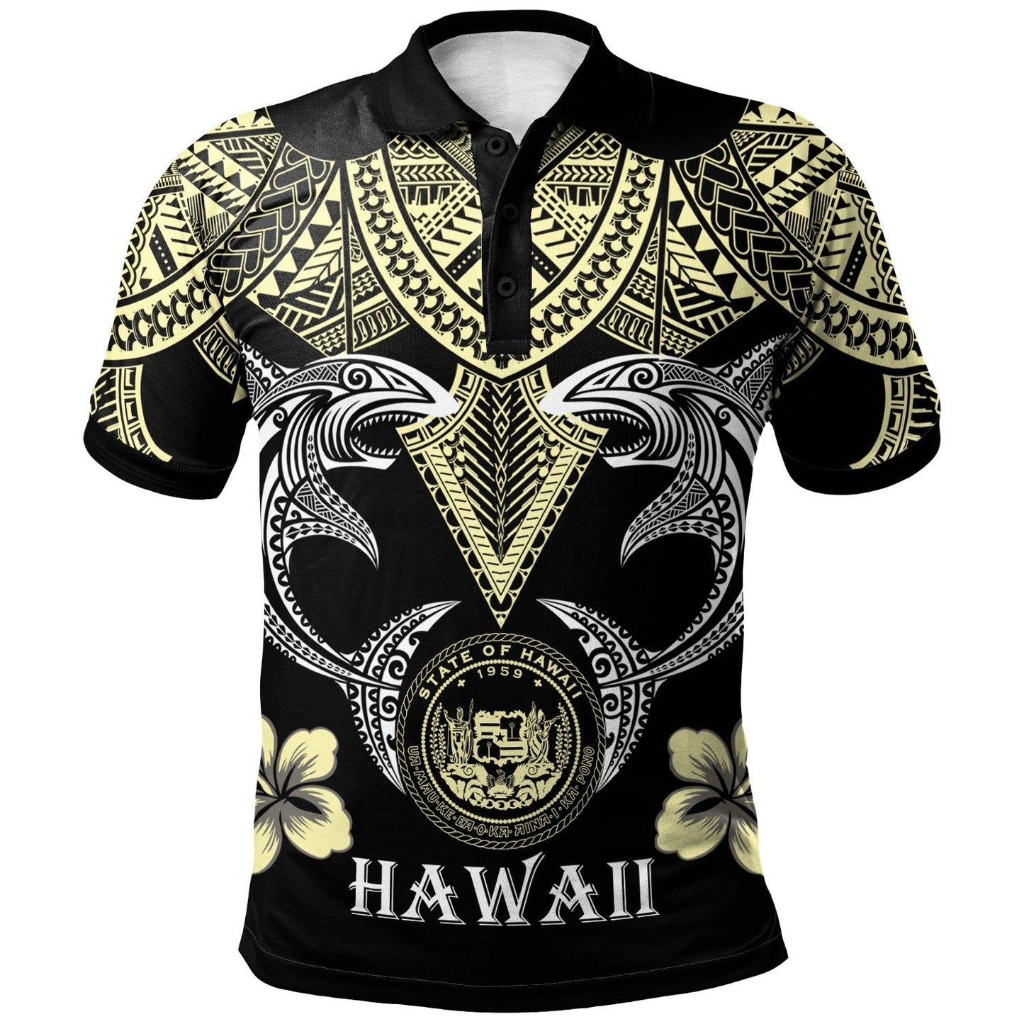 Hawaii Polo Shirt - Pacific Maori Pattern Sharks