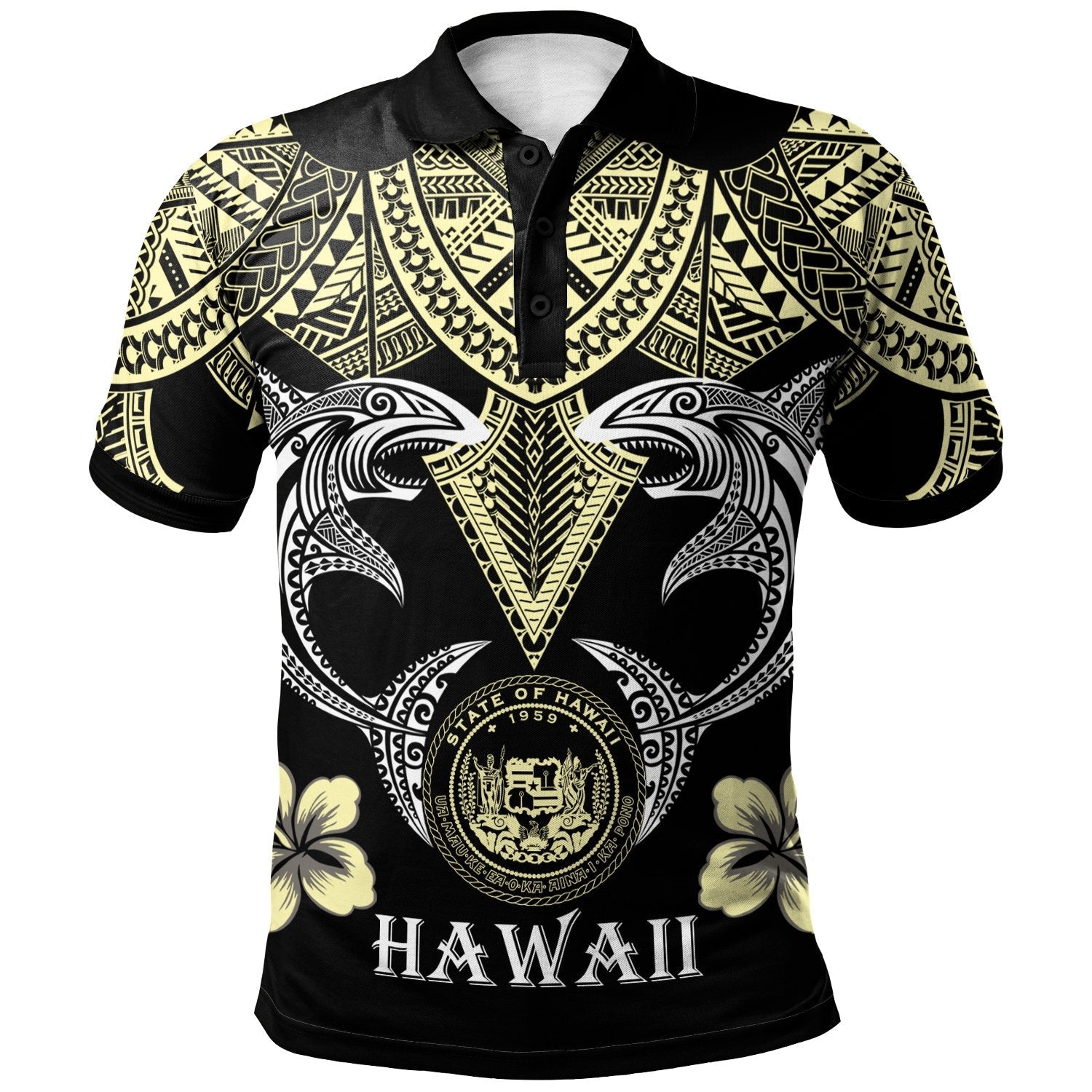 Hawaii Polo Shirt - Pacific Maori Pattern Sharks