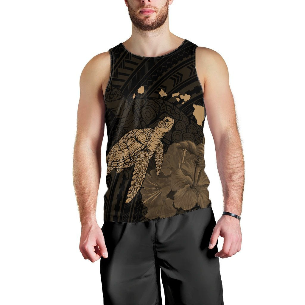 Hawaii Polynesian Hibiscus Turtle Map Tank Top Gold AH
