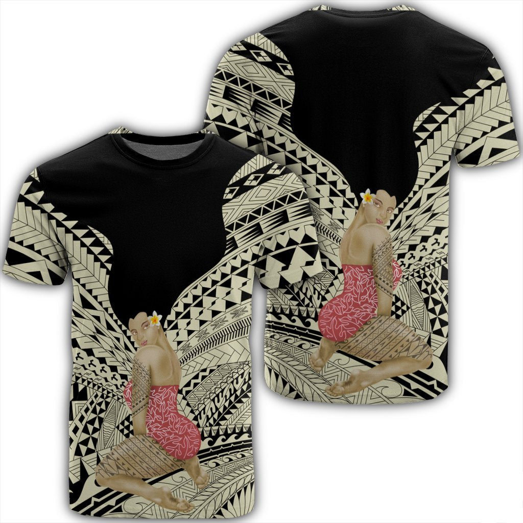 Hawaii Polynesian Hula Girl Wearing Plumeria T Shirt AH
