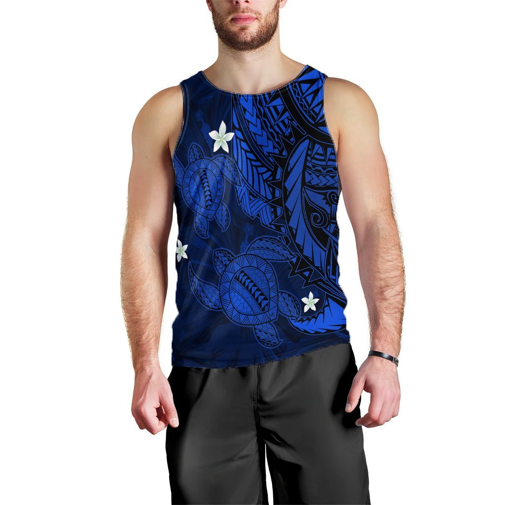 Hawaii Polynesian Turtle Hibiscus Tank Top Blue AH