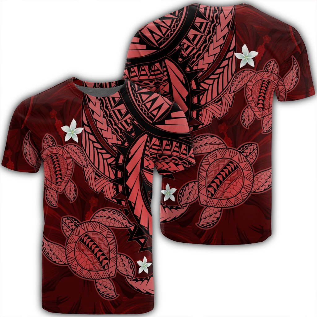 Hawaii Polynesian Turtle Hibiscus T-Shirt - Red - Ah