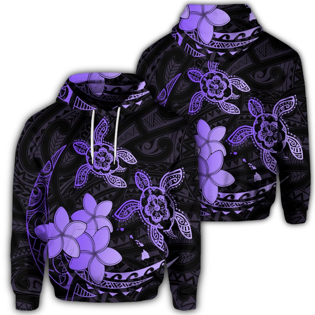 Hawaiian Polynesian Turtle Plumeria Hoodie Pog Style Purple