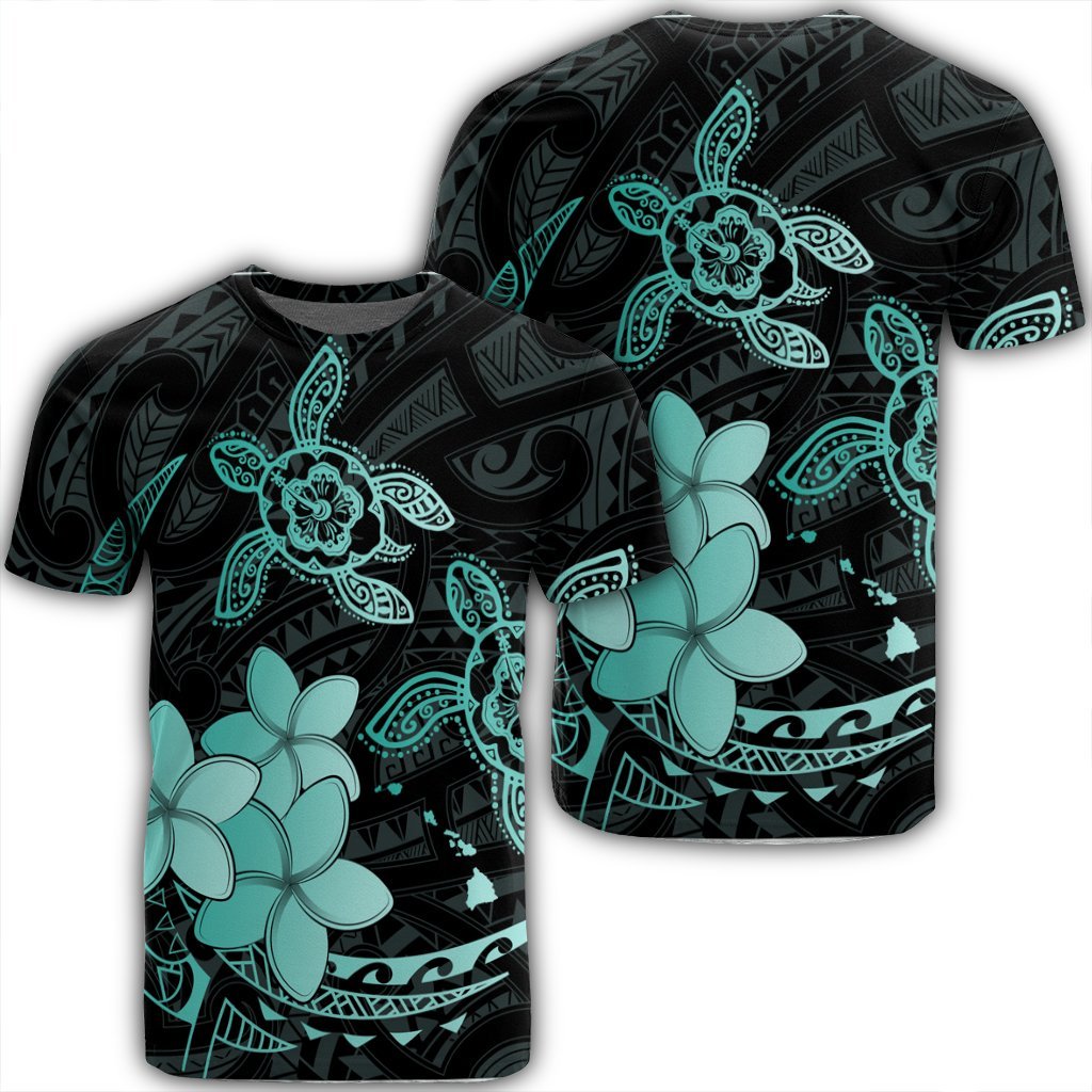 Hawaii Polynesian Turtle Plumeria T-Shirt - Pog Style Turquoise - Ah