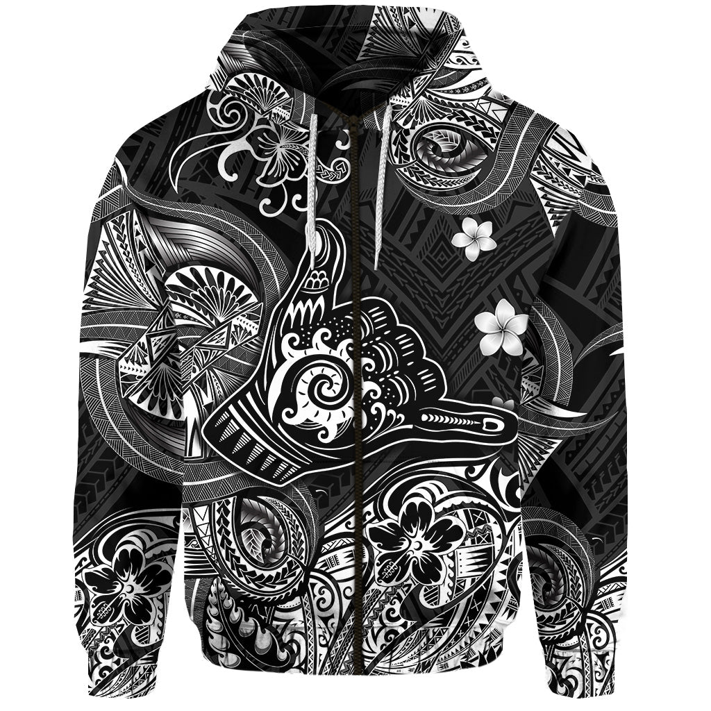 ( Personalised) Hawaii Shaka Polynesian Zip Hoodie Unique Style Black k