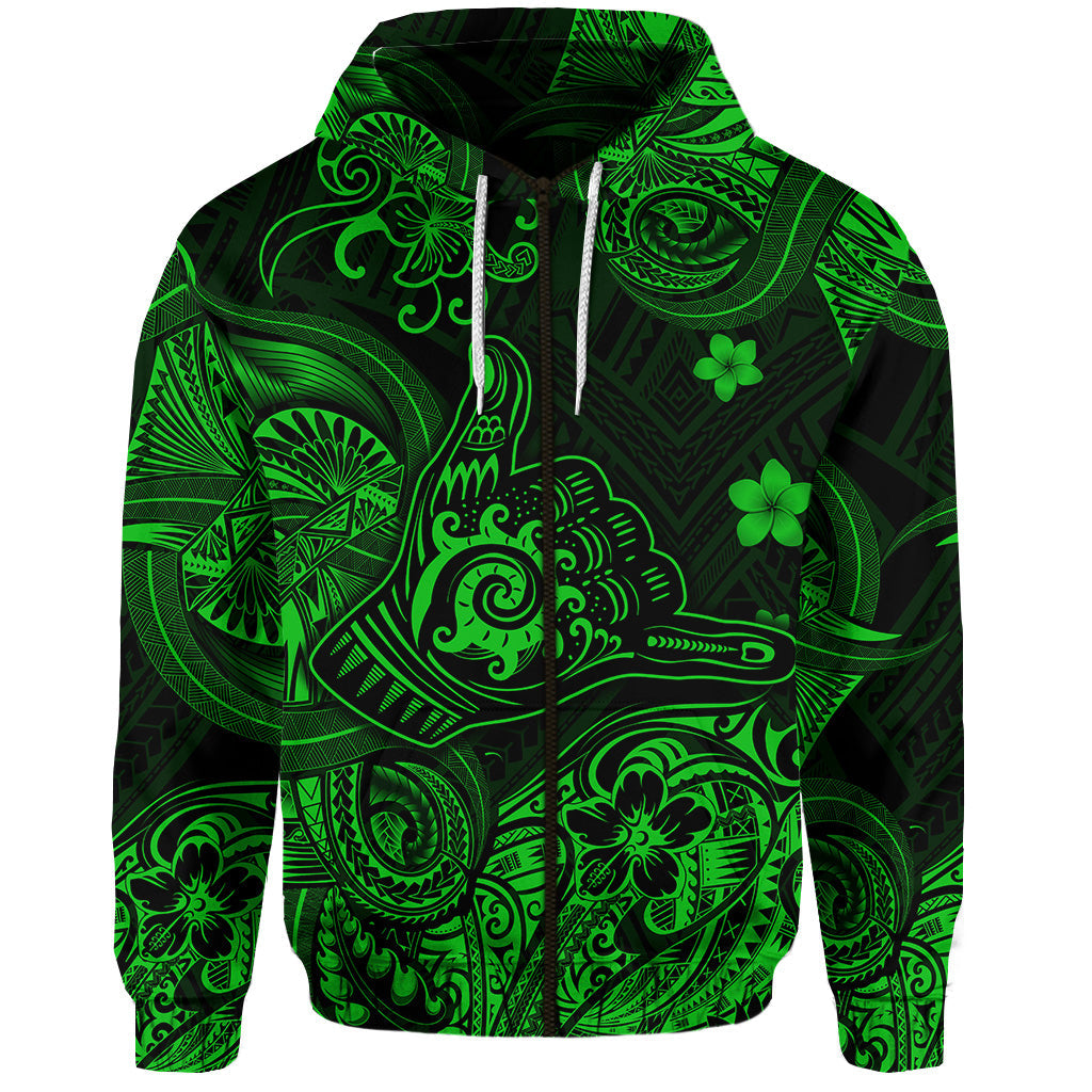 Hawaii Shaka Polynesian Zip Hoodie Unique Style Green