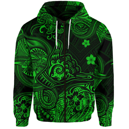 Hawaii Shaka Polynesian Zip Hoodie Unique Style Green
