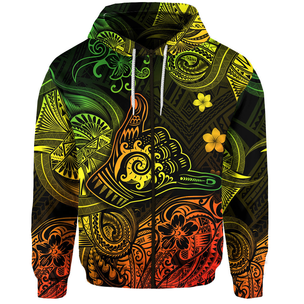 Hawaii Shaka Polynesian Zip Hoodie Unique Style Reggae